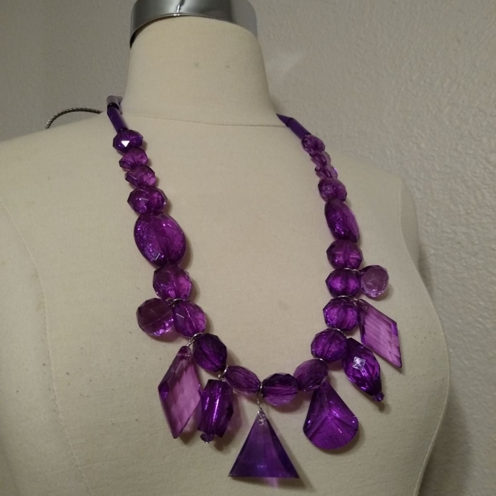 Unique Vintage Purple Statement Necklace 26"